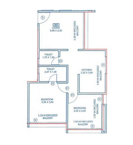 2 BHK 763 Sq. Ft. Apartment