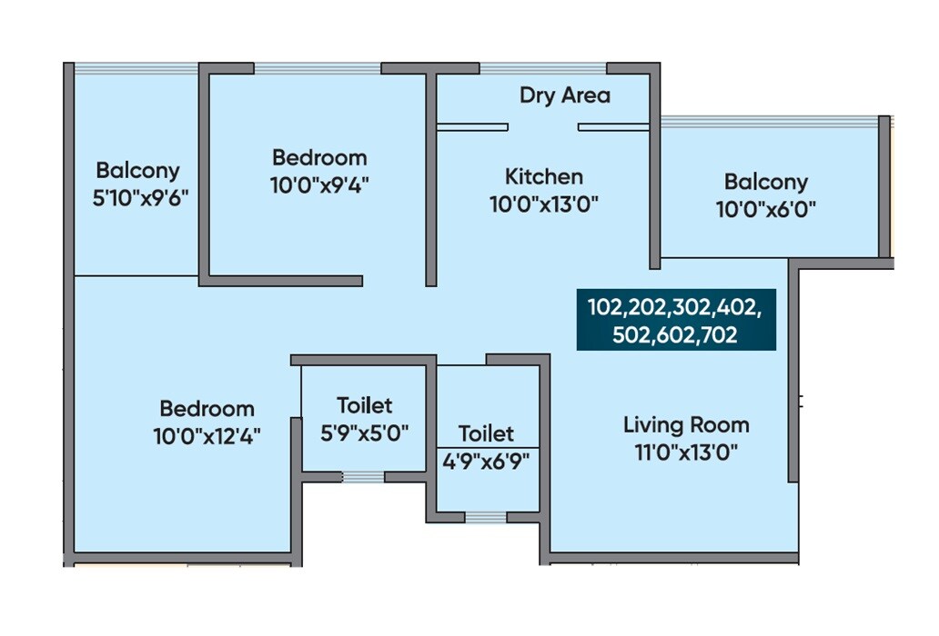 Floor plan of 2 BHK 707 Sq. Ft. Apartment in Destiny 7 Avenue, Pune