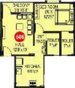 Floor plan of 1 BHK 455 Sq. Ft. Apartment in Devakis Flying Heights, Pune