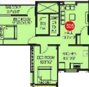 Floor plan of 2 BHK 585 Sq. Ft. Apartment in Devakis Flying Heights, Pune