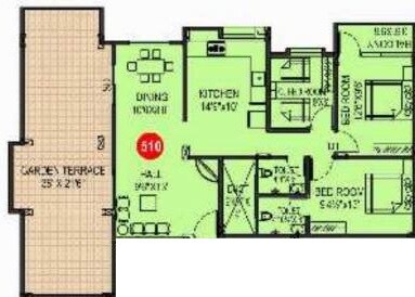 Floor plan of 3 BHK 1040 Sq. Ft. Apartment in Devakis Flying Heights, Pune