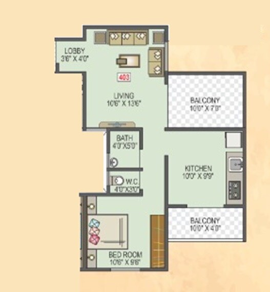 Floor plan of 1 BHK 525 Sq. Ft. Apartment in Devesh Enclave, Pune