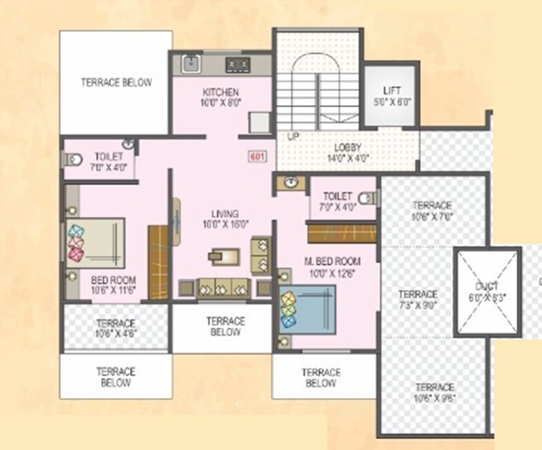Floor plan of 2 BHK 600 Sq. Ft. Apartment in Devesh Enclave, Pune