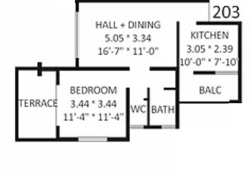 Floor plan of 1 BHK 509 Sq. Ft. Apartment in Devi Crest, Pune