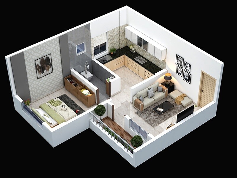 Floor plan of 1 BHK 361 Sq. Ft. Apartment in Devraj Devbhumi, Pune