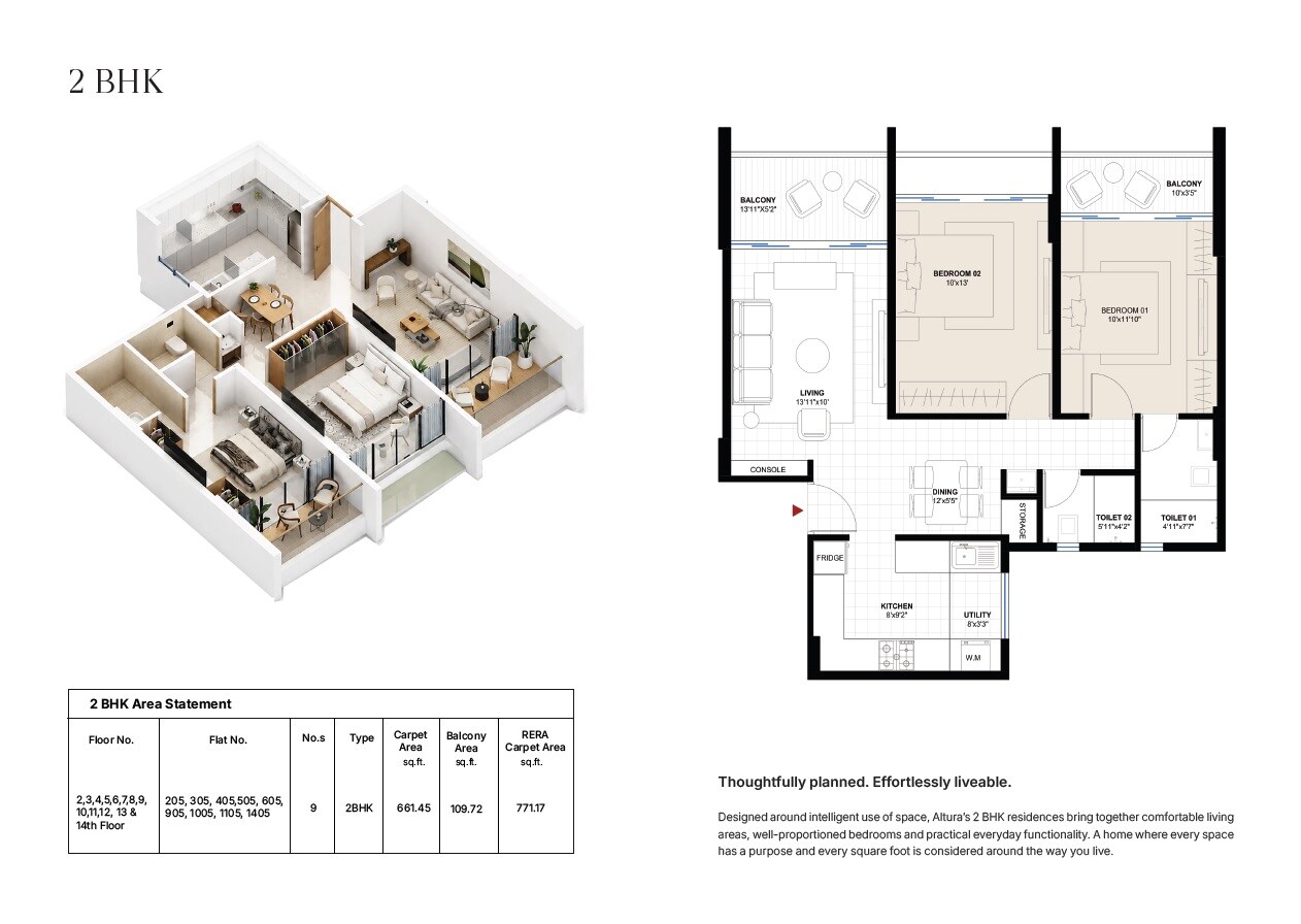 Floor plan of 2 BHK Apartment - 771 sq. ft. in Dhaneshwar Altura, Pune