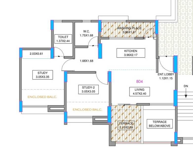 Floor plan of 2 BHK 564 Sq. Ft. Apartment in Dhankawade Pokale Tamarind Park, Pune
