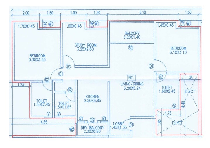 Floor plan of 2 BHK 901 Sq. Ft. Apartment in Dhanlaxmi Evana Homes, Pune