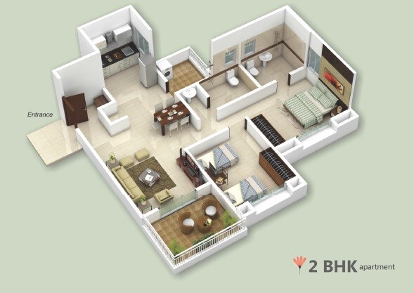 Floor plan of 2 BHK 721 Sq. Ft. Apartment in Dharmavat Sunder Sanskruti, Pune