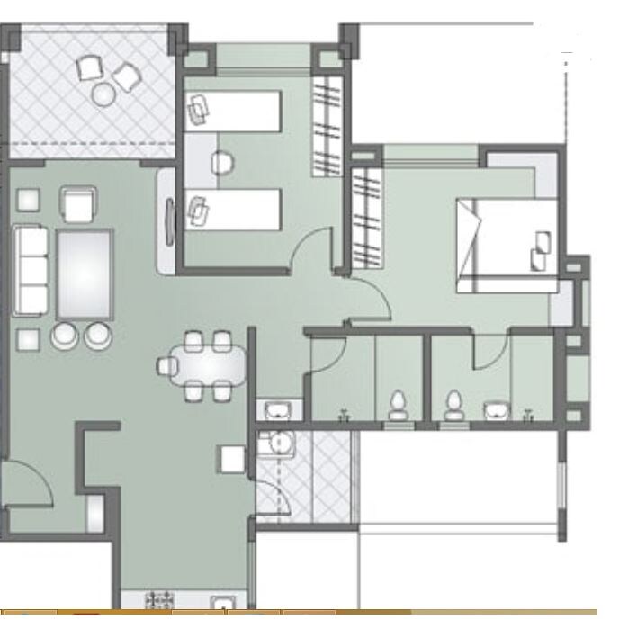 Floor plan of 2 BHK 893 Sq. Ft. Apartment in Dharmavat Sunder Sanskruti Phase 3, Pune