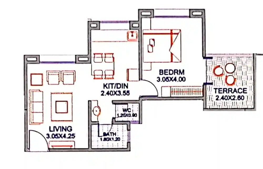 Floor plan of 1 BHK 421 Sq. Ft. Apartment in Dhodade Arjun Heights, Pune