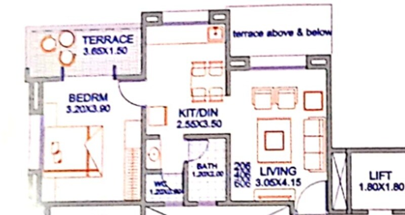 Floor plan of 1 BHK 431 Sq. Ft. Apartment in Dhodade Arjun Heights, Pune