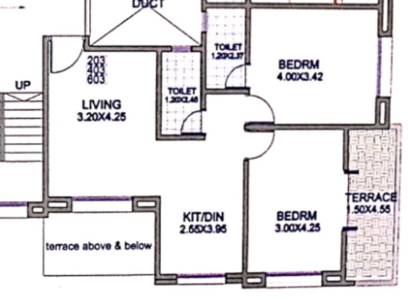 Floor plan of 2 BHK 635 Sq. Ft. Apartment in Dhodade Arjun Heights, Pune