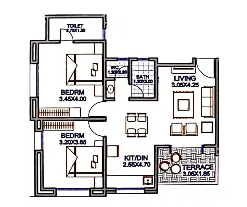 Floor plan of 2 BHK 646 Sq. Ft. Apartment in Dhodade Arjun Heights, Pune