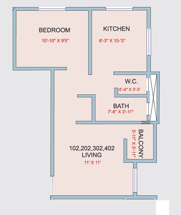Floor plan of 1 BHK Apartment - 458 sq. ft. in Dipti Ratan Heights, Pune
