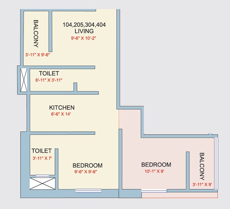 Floor plan of 2 BHK Apartment - 545 sq. ft. in Dipti Ratan Heights, Pune