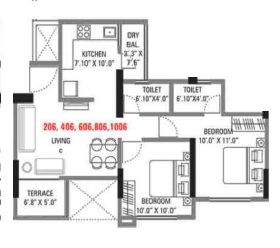 2 BHK 572 Sq. Ft. Apartment