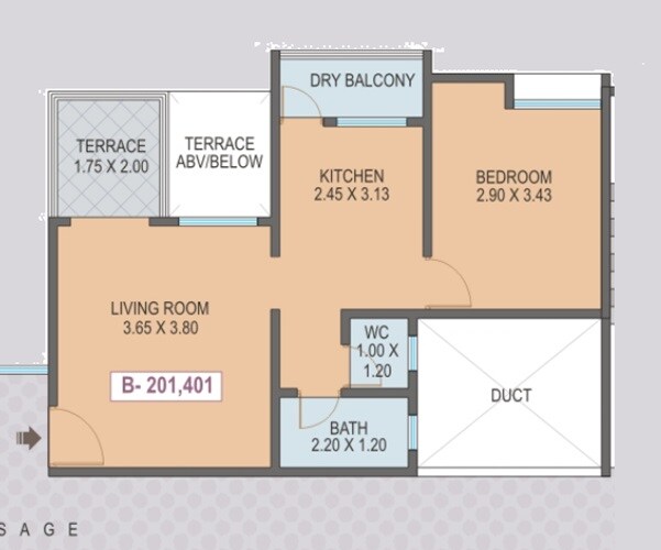 Floor plan of 1 BHK 439 Sq. Ft. Apartment in Divine Nest, Pune