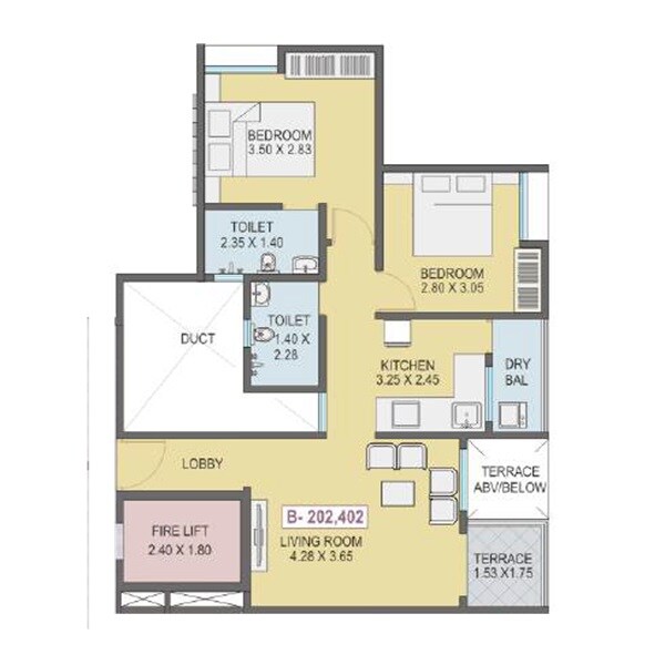 Floor plan of 2 BHK 606 Sq. Ft. Apartment in Divine Nest, Pune