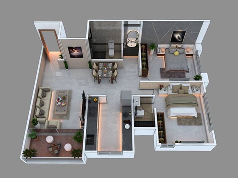 2 BHK 846 Sq. Ft. Apartment
