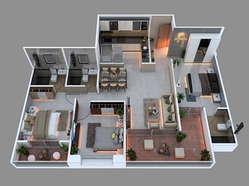 Floor plan of 3 BHK 1089 Sq. Ft. Apartment in Divine Reves, Pune