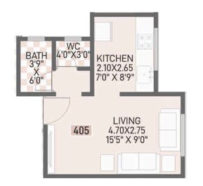 343 Sq. Ft. Studio in Dixit Sneh Sankul