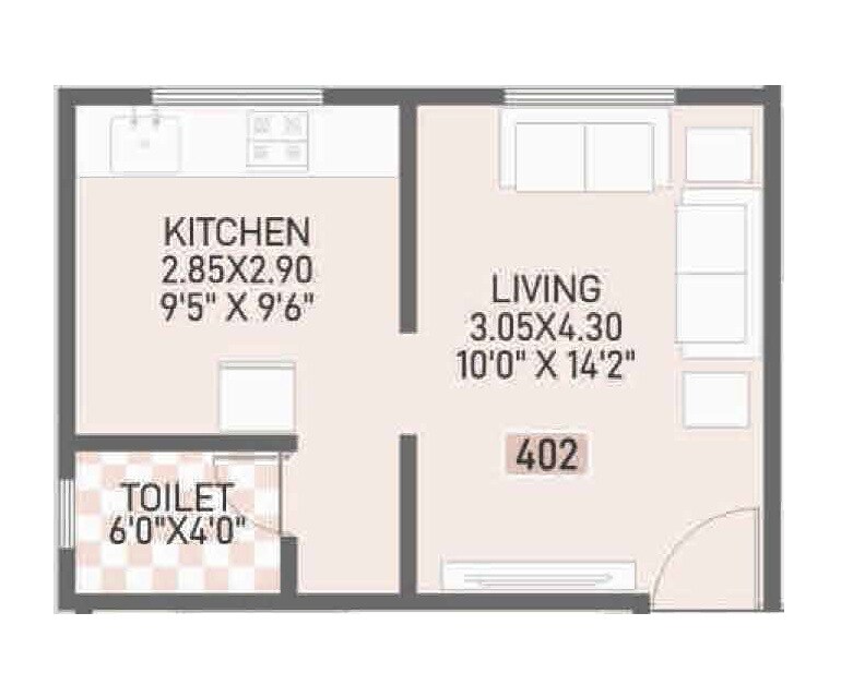 Floor plan of 375 Sq. Ft. Studio in Dixit Sneh Sankul, Pune