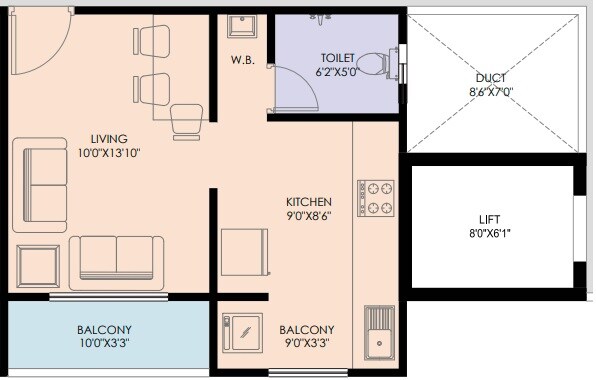 1 BHK 458 Sq. Ft. Apartment