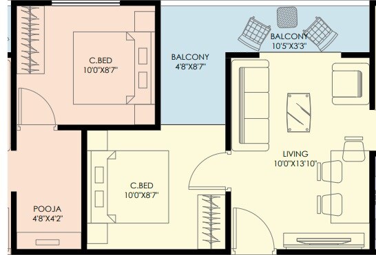 2 BHK 595 Sq. Ft. Apartment