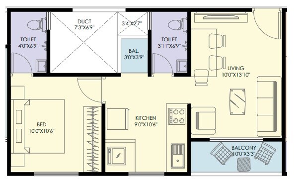 Floor plan of 344 Sq. Ft. Studio in DLC Kashi Nagari, Pune