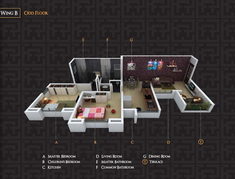 Floor plan of 2 BHK 604 Sq. Ft. Apartment in Dnv Arcelia, Pune