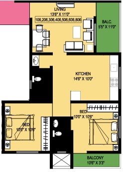 Floor plan of 2 BHK 720 Sq. Ft. Apartment in Dnyan Amrut, Pune