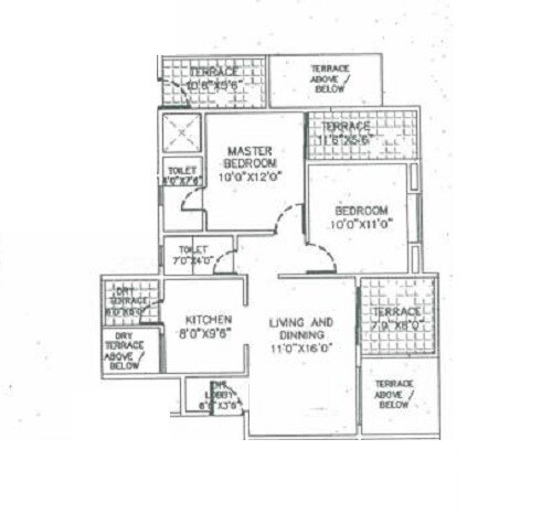 Floor plan of 2 BHK 716 Sq. Ft. Apartment in Dolphin Casa Grande, Pune