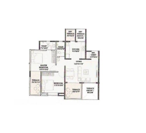 Floor plan of 2 BHK 720 Sq. Ft. Apartment in Dolphin Casa Grande, Pune