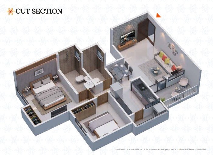 Floor plan of 2 BHK 583 Sq. Ft. Apartment in Dolphin Garima, Pune