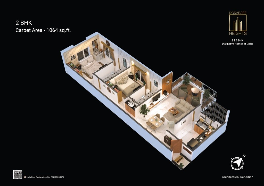 Floor plan of 2 BHK 1064 Sq. Ft. Apartment in Dorabjee Heights, Pune