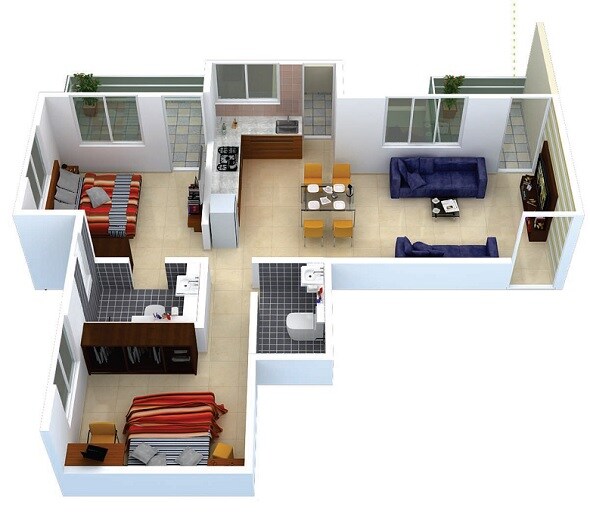 Floor plan of 2 BHK 524 Sq. Ft. Apartment in DR Gavhane Destination Kshitij, Pune