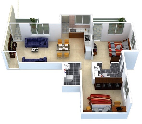 Floor plan of 2 BHK 570 Sq. Ft. Apartment in DR Gavhane Destination Kshitij, Pune