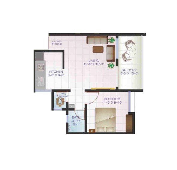 Floor plan of 1 BHK 432 Sq. Ft. Apartment in Dream Home, Pune