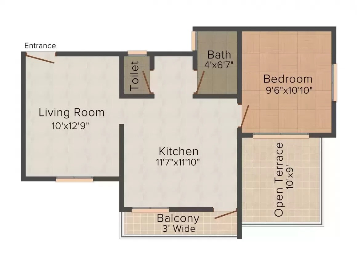 Floor plan of 1 BHK 464 Sq. Ft. Apartment in Dream Shree Datta Park Phase IV, Pune