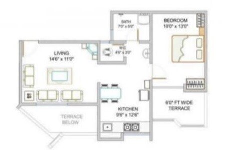 Floor plan of 1 BHK 357 Sq. Ft. Apartment in Dreams Aakruti, Pune