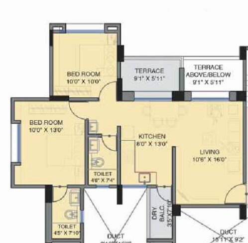 Floor plan of 1 BHK 544 Sq. Ft. Apartment in Dreams Belle Vue, Pune