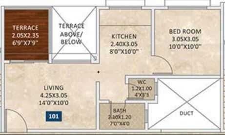 Floor plan of 1 BHK 576 Sq. Ft. Apartment in DS Atulya Nirman, Pune