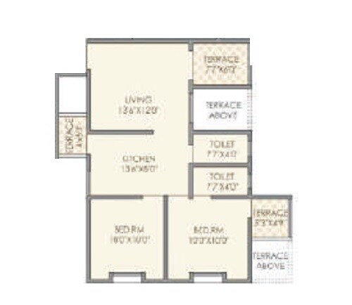 Floor plan of 2 BHK 568 Sq. Ft. Apartment in DS Green Hill, Pune