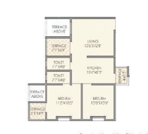 Floor plan of 2 BHK 647 Sq. Ft. Apartment in DS Green Hill, Pune