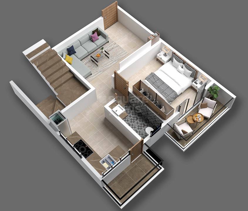 Floor plan of 1 BHK 425 Sq. Ft. Apartment in DS Swapna Shilp Park, Pune