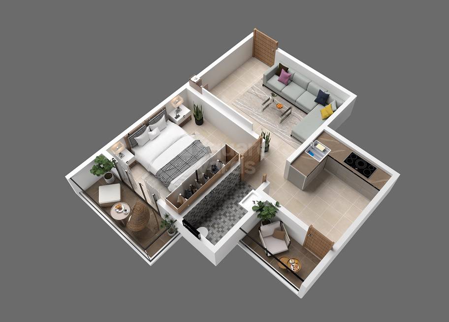 Floor plan of 1 BHK 460 Sq. Ft. Apartment in DS Swapna Shilp Park, Pune