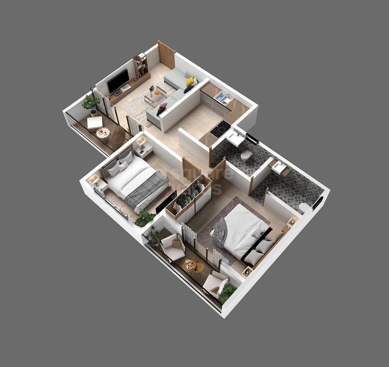 Floor plan of 2 BHK 587 Sq. Ft. Apartment in DS Swapna Shilp Park, Pune