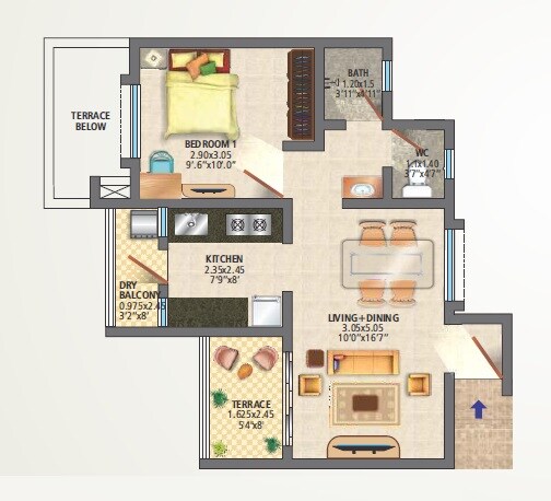 Floor plan of 1 BHK 363 Sq. Ft. Apartment in DSK Aanandghan, Pune
