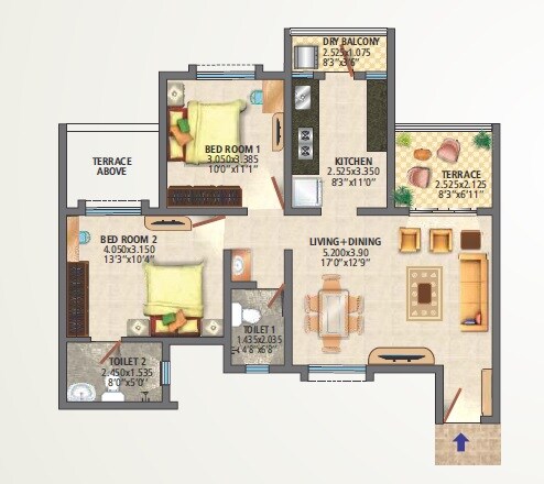 Floor plan of 2 BHK 639 Sq. Ft. Apartment in DSK Aanandghan, Pune